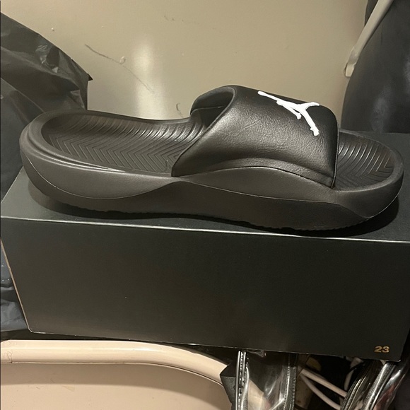 Jordan Black Slides with White Logo